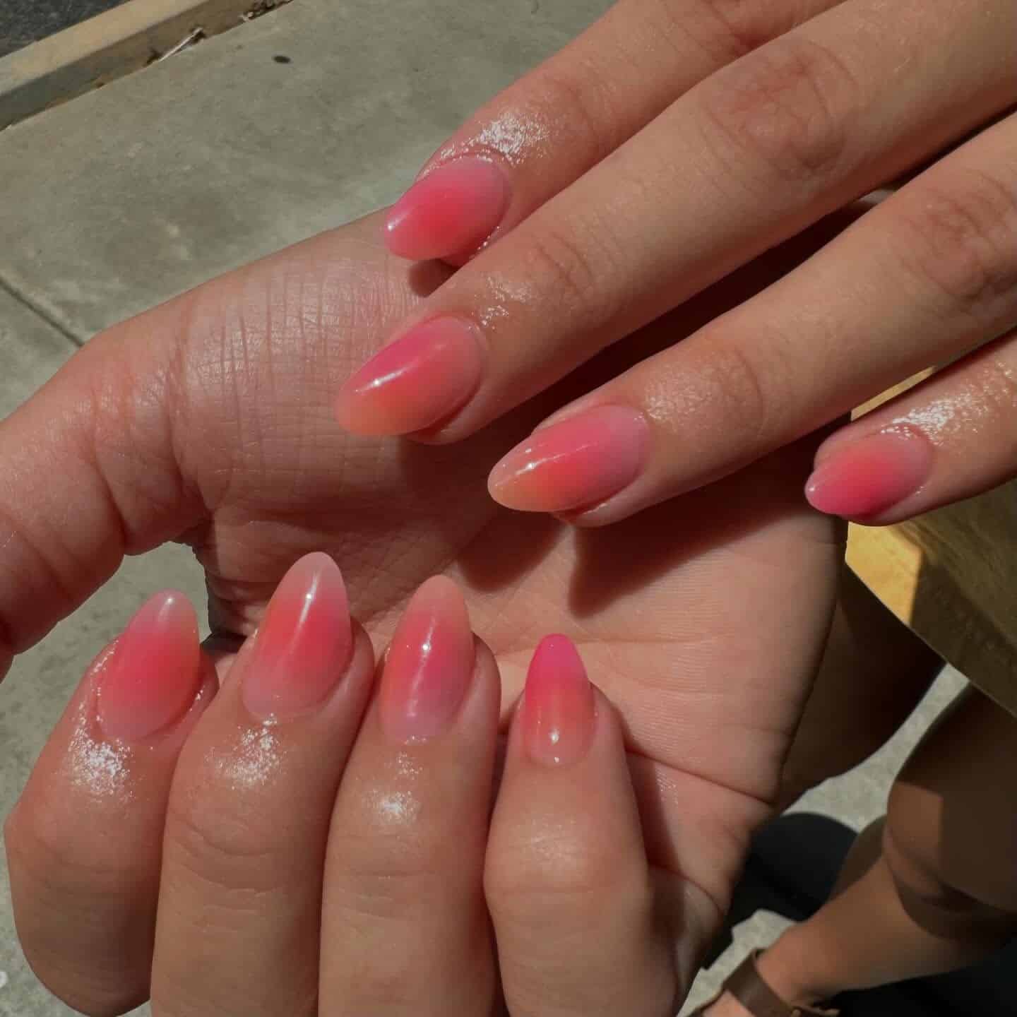 20. Rosy Sunset Almond Fade - sunset nail ideas
