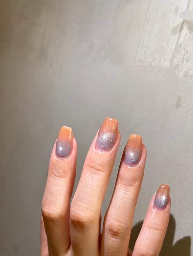 22. Smoky Sunset Square Nails in Peach and Mauve - sunset nail ideas