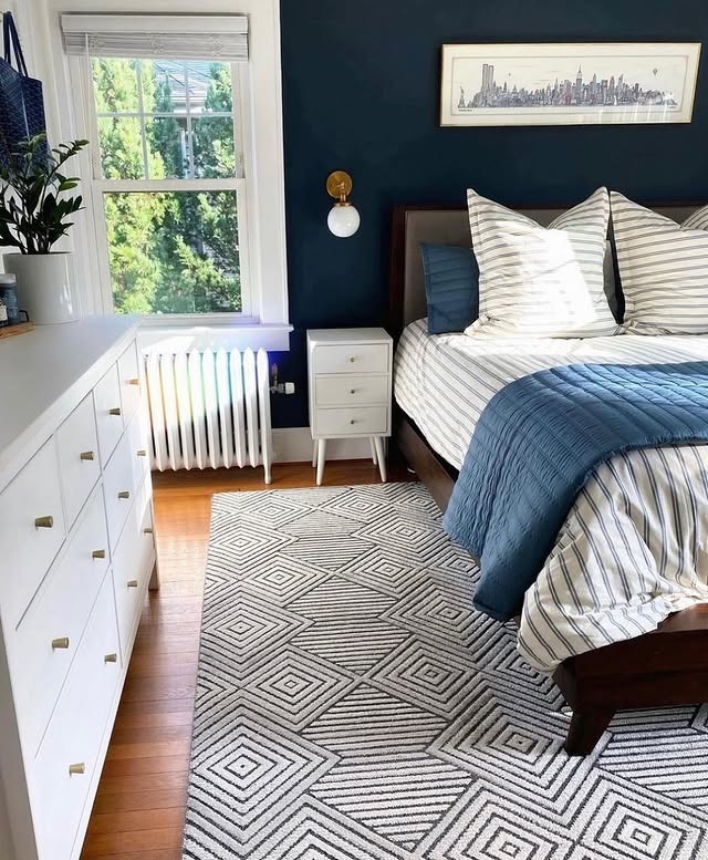 18. Classic Navy and Gray Bedroom with Clean Contrast - navy blue and gray bedroom ideas