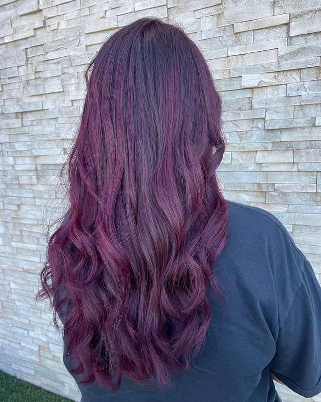2. Muted Plum Lengths with Natural Movement - Plum Hair Color