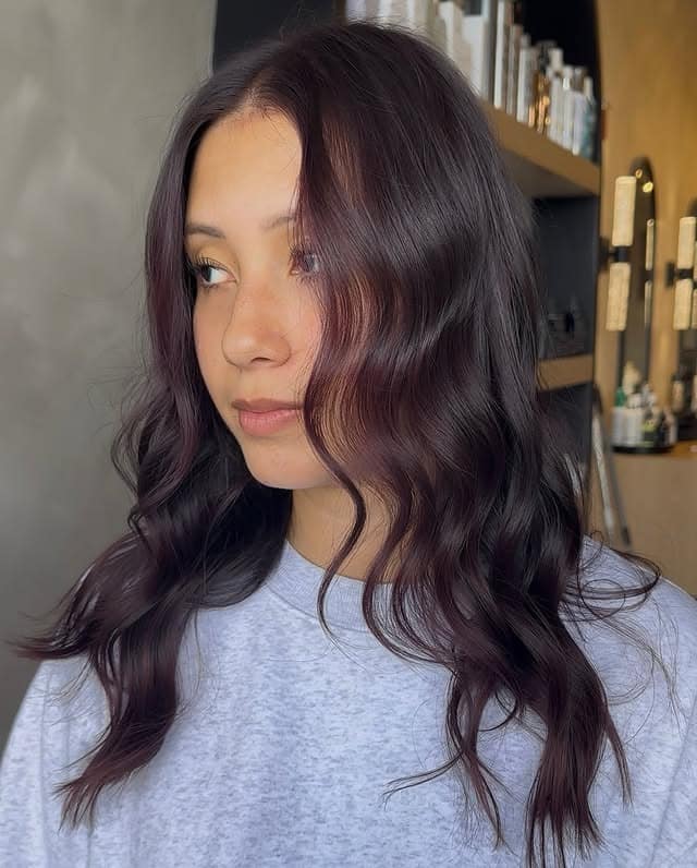 5. Soft Plum Balayage with Face-Framing Waves - Plum Hair Color