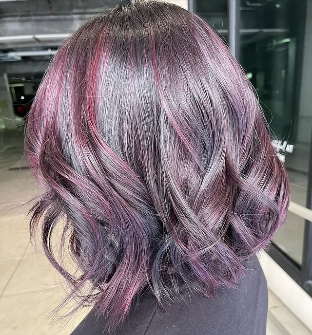 8. Dark Plum Waves with Rose Undertones - Plum Hair Color