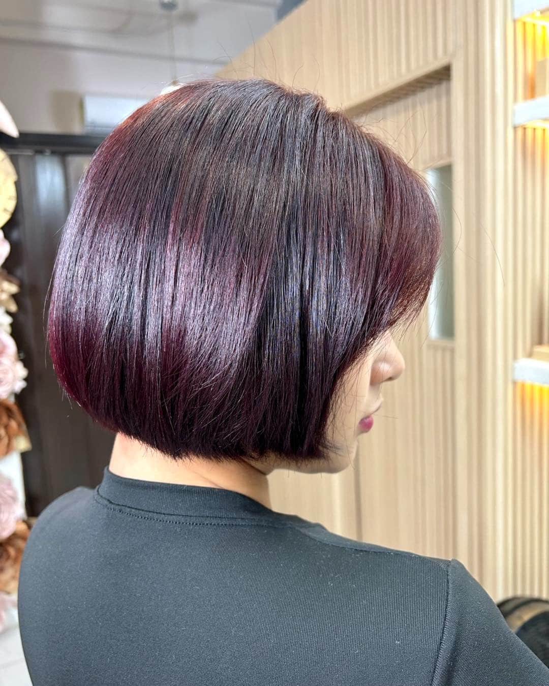 15. Cool Plum Short Bob with Clean Lines - Plum Hair Color