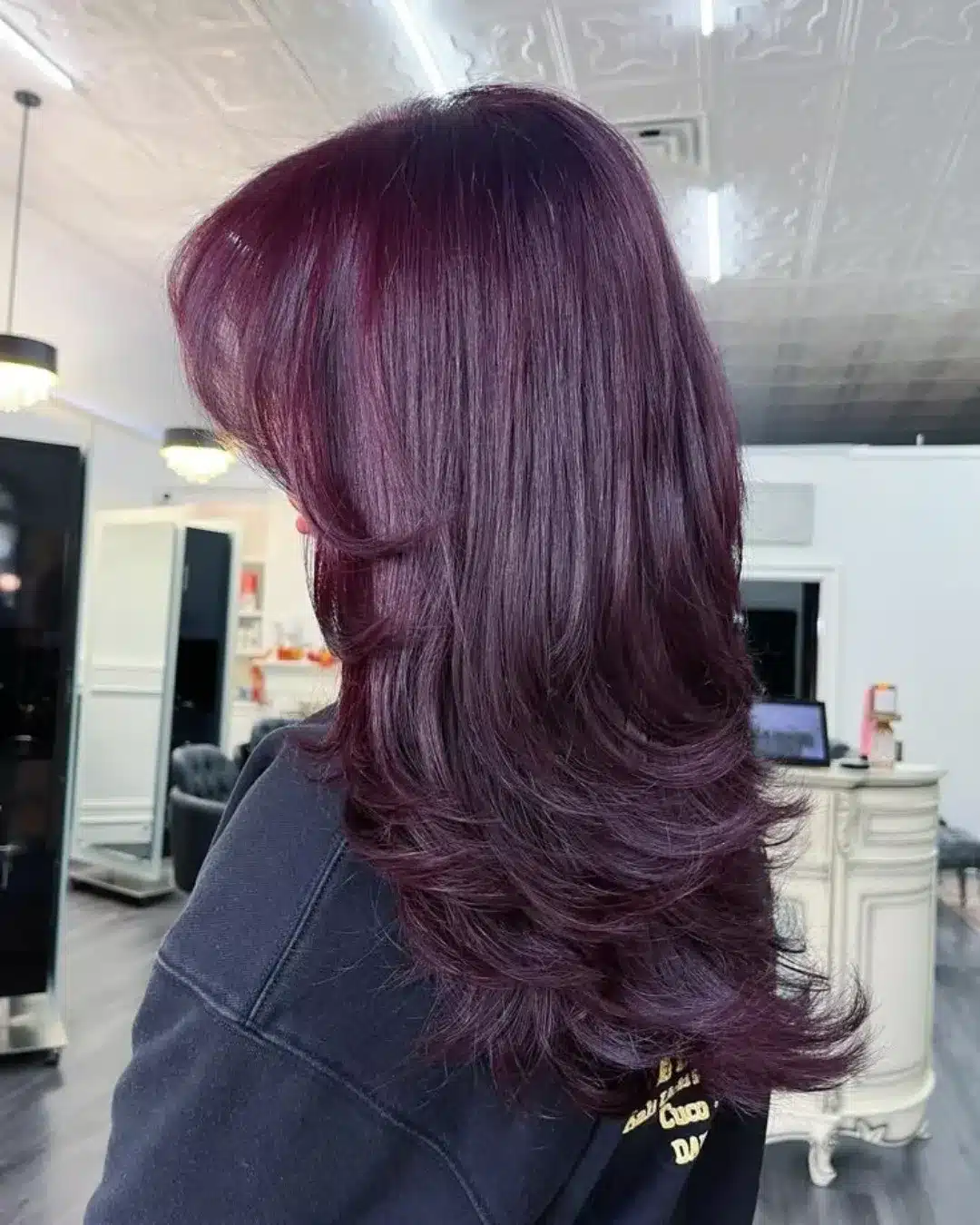 16. Layered Plum Cut with Feathered Movement - Plum Hair Color