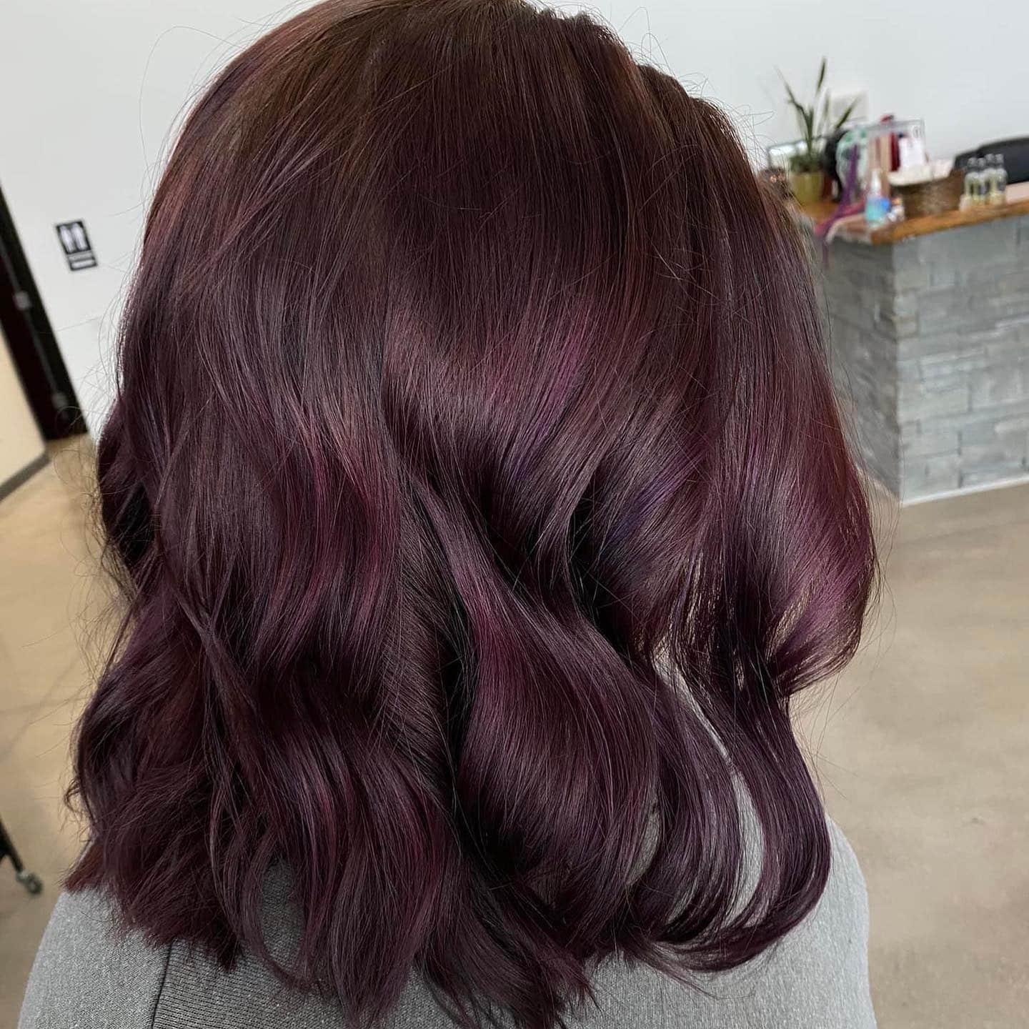 20. Plum Wine Mid-Length Cut with Natural Flow - Plum Hair Color