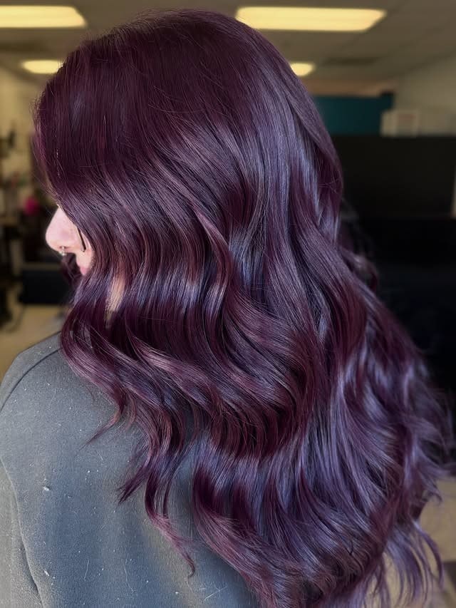22. Deep Plum Gloss Waves with Seamless Blend - Plum Hair Color