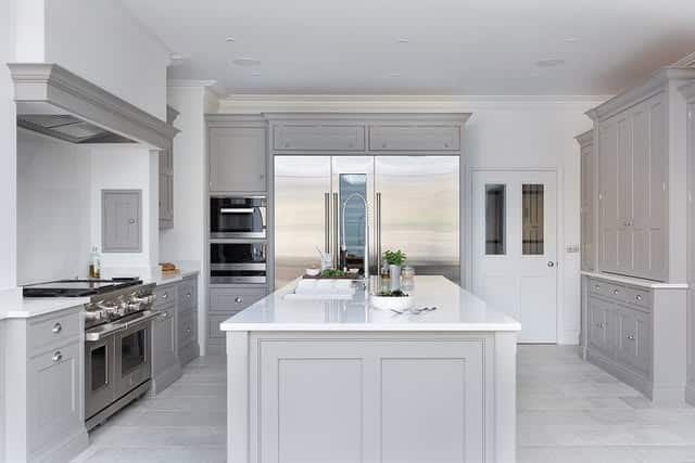 2. Soft Gray Victorian Kitchen with Symmetrical Cabinetry - victorian style kitchen ideas