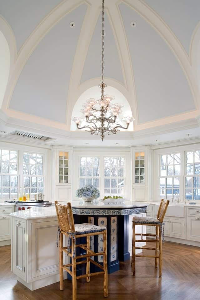 10. Grand White Victorian Kitchen with Decorative Ceiling - victorian style kitchen ideas