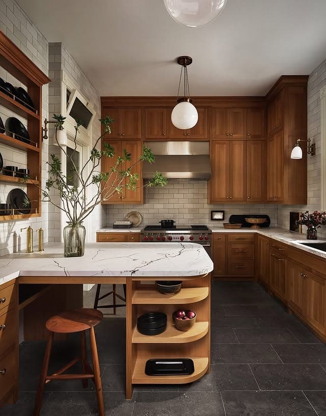 17. Warm Wood Victorian Kitchen with Classic Tilework - victorian style kitchen ideas