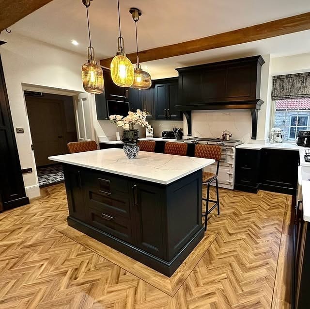 18. Black Victorian Kitchen with Parquet Flooring - victorian style kitchen ideas