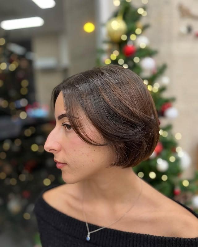 15. Warm Brown Tucked Short Bob - Short Bob Hair