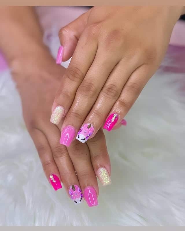 2. Pink Glitter Unicorn Fantasy Nails - unicorn nail ideas