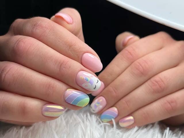 3. Pastel Rainbow Unicorn Nails - unicorn nail ideas