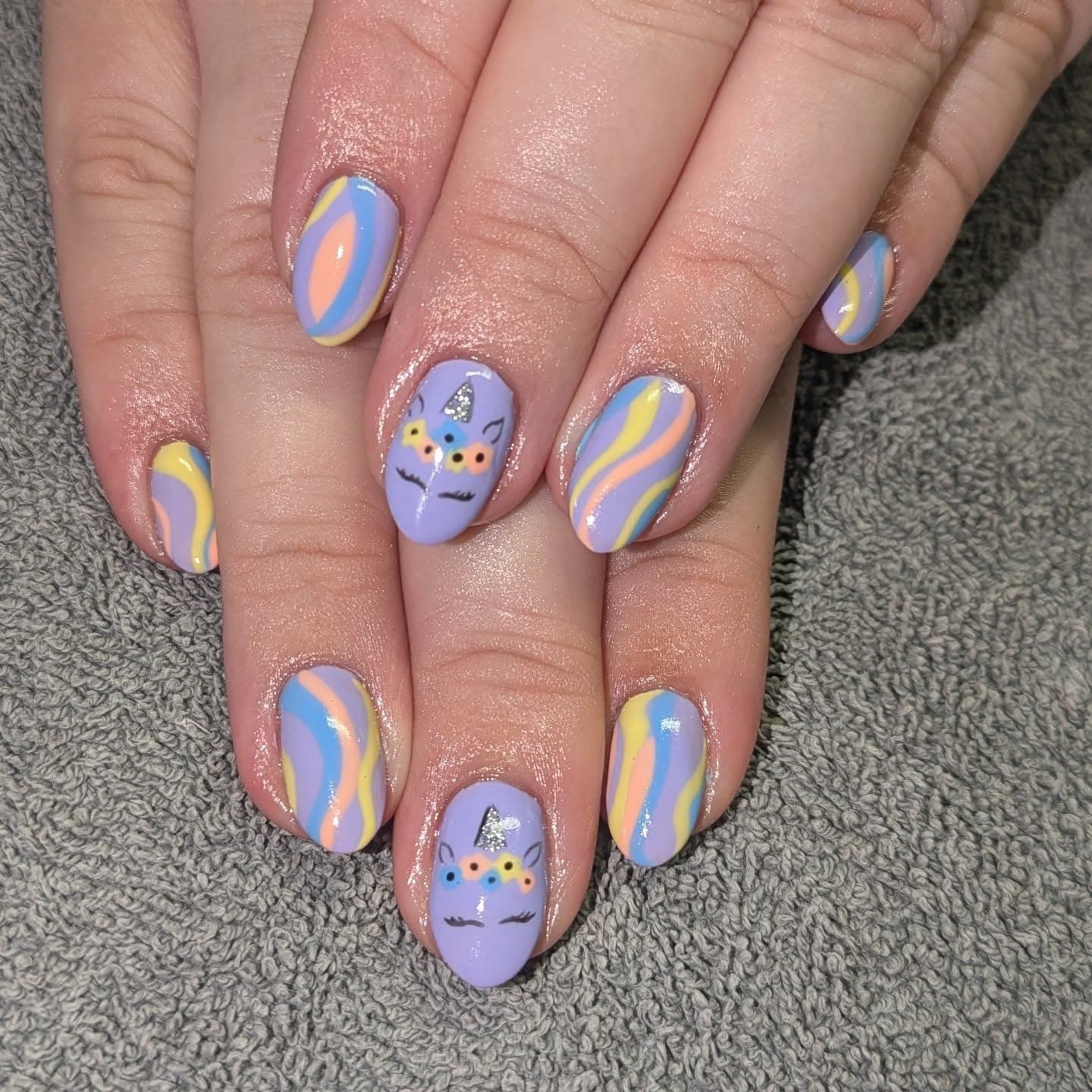 6. Lavender Pastel Wave Unicorn Nails - unicorn nail ideas