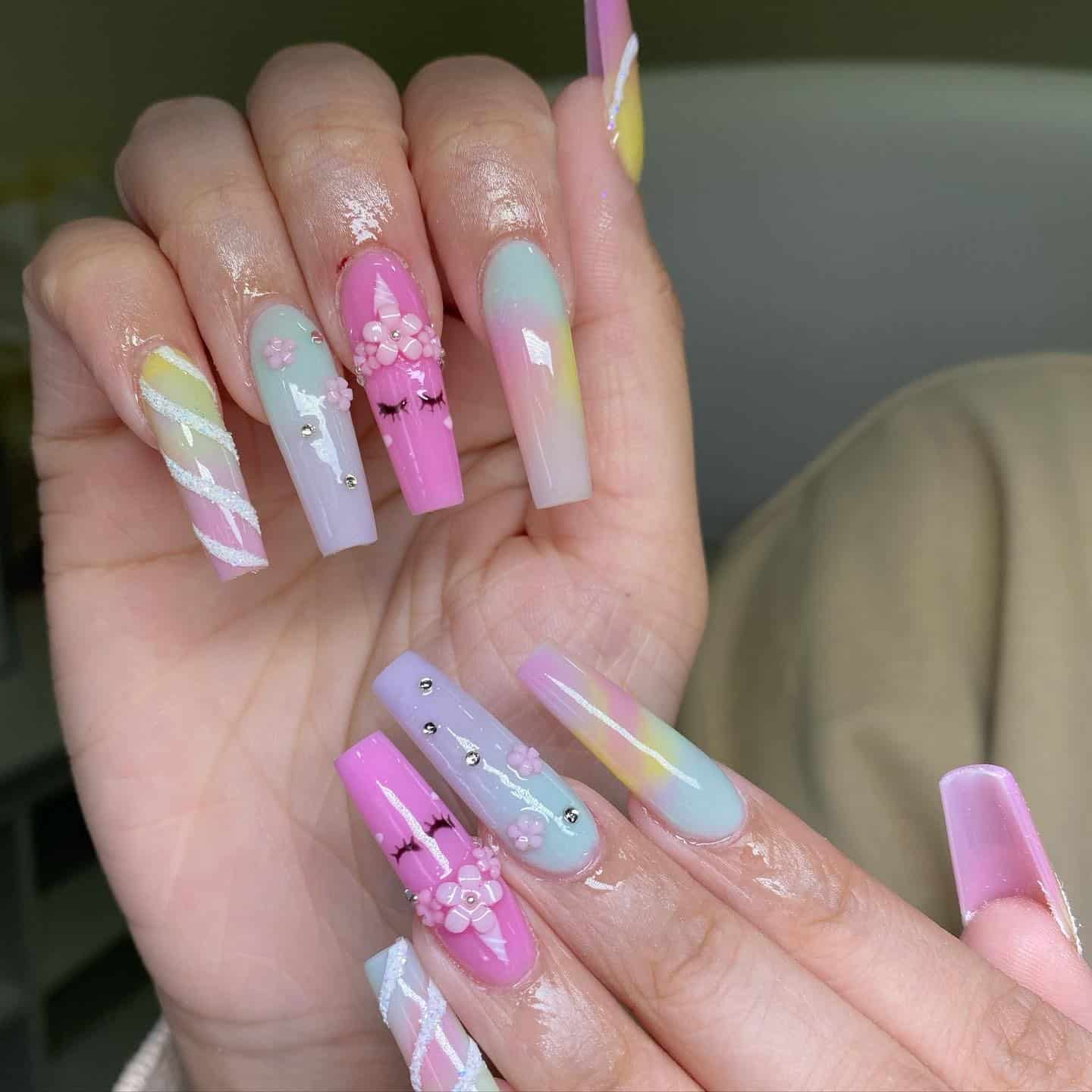11. Pastel Ombre Unicorn Coffin Nails - unicorn nail ideas