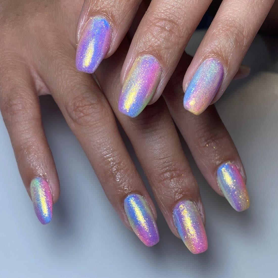 17. Iridescent Pastel Chrome Unicorn Nails - unicorn nail ideas