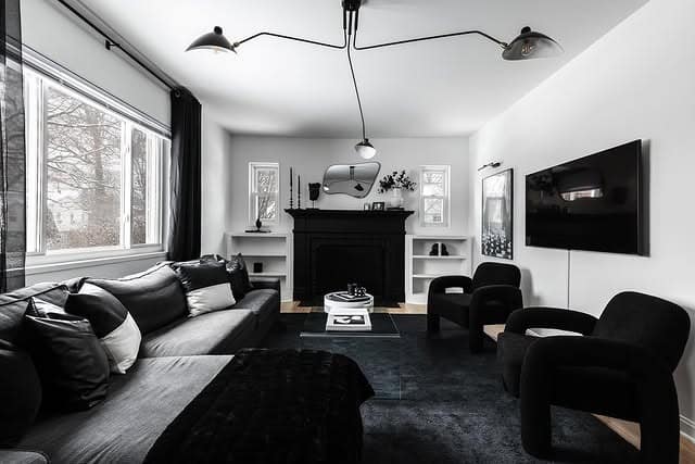 10. Black and White Living Room with Timeless Contrast - black living room ideas