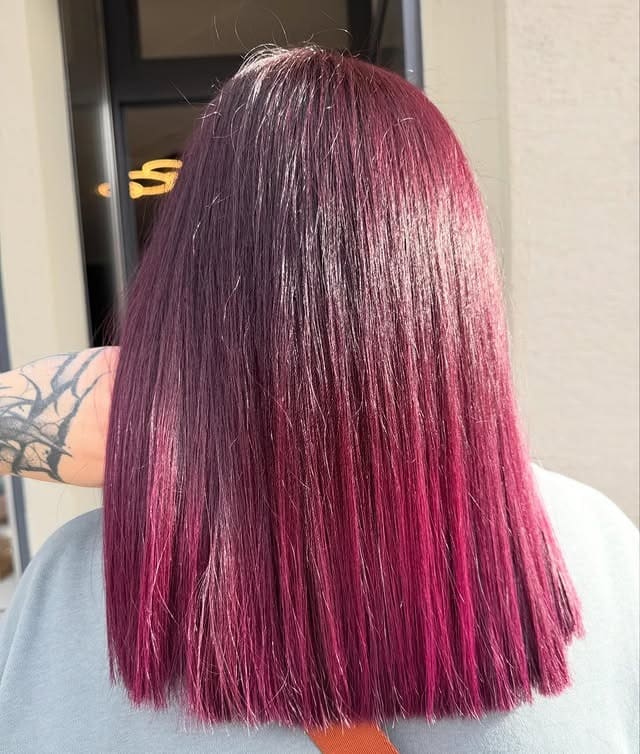 2. Sleek Blunt Lob with Plum-Burgundy Finish - Burgundy Hair Color