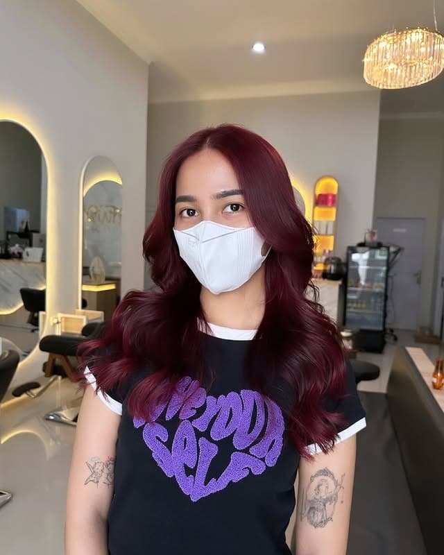 5. Salon Curls with Deep Wine Burgundy - Burgundy Hair Color