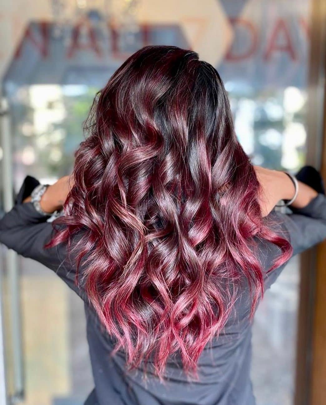 6. Dimensional Burgundy Waves with Soft Root Shadow - Burgundy Hair Color