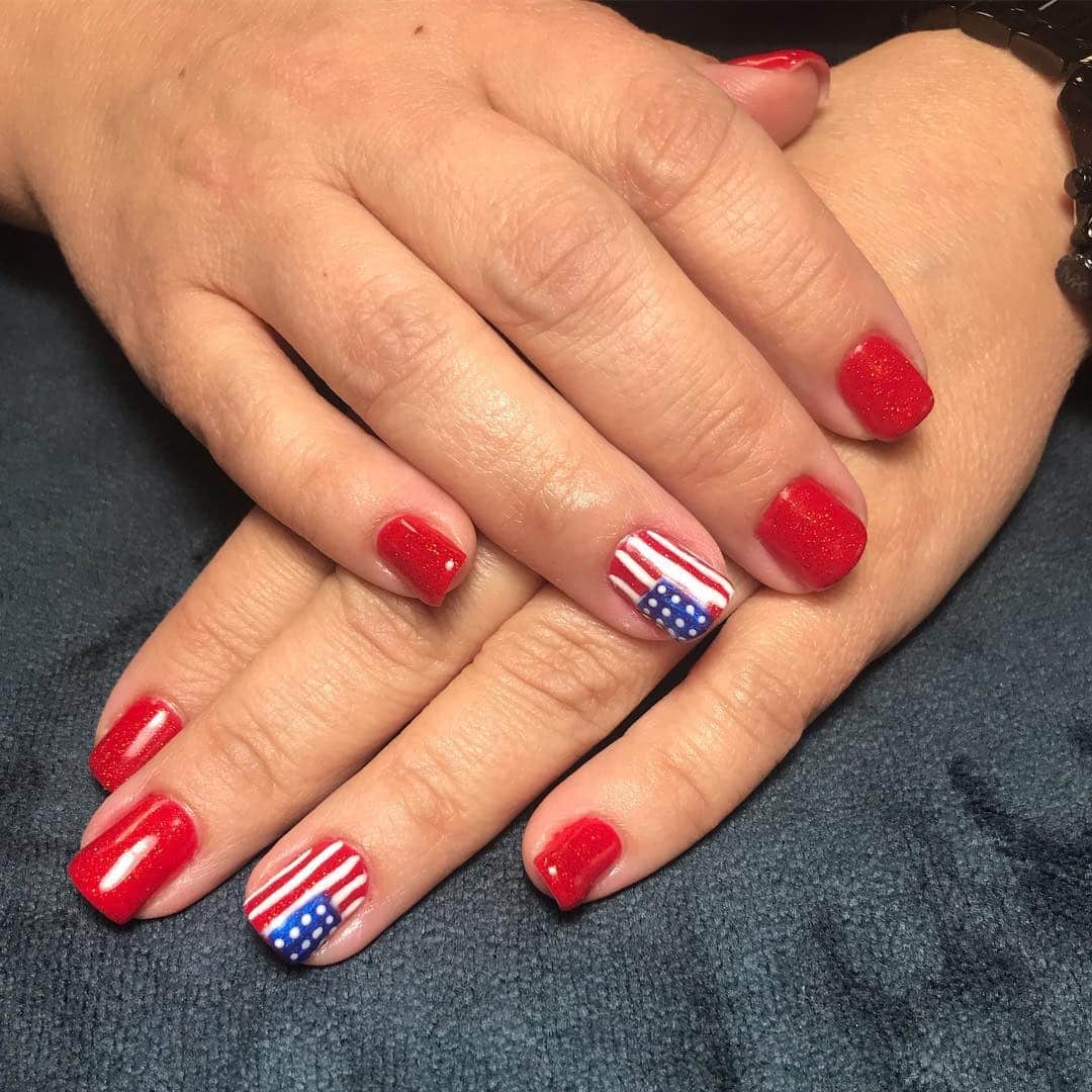 2. Red Accent Flag Feature Nails - us flag nail ideas