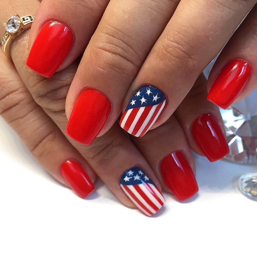 6. Bold Blue Star Nails with Red Accents - us flag nail ideas