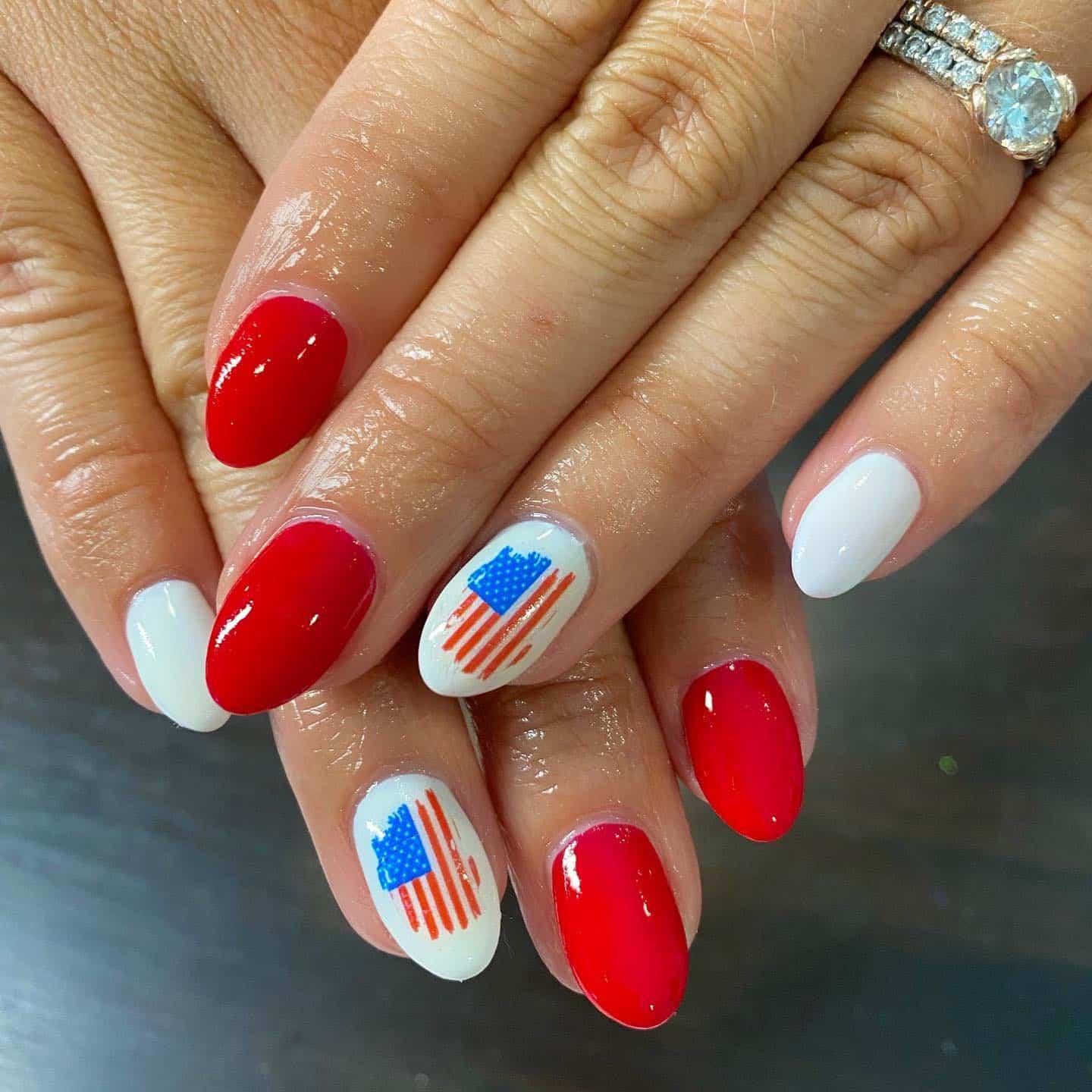7. Bright Red Nails with Flag Accent Art - us flag nail ideas