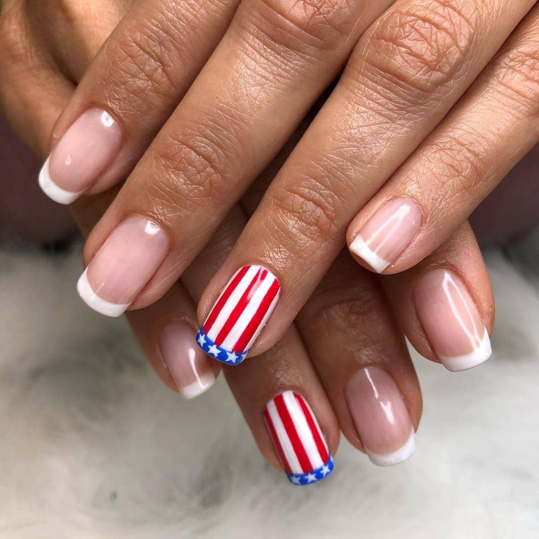 8. White Base Flag Nails with Red Highlights - us flag nail ideas