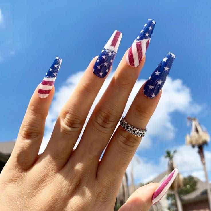 9. French Tip Nails with Flag Detail - us flag nail ideas