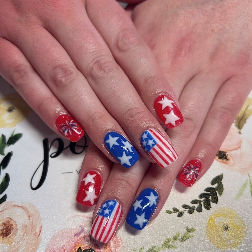 13. Traditional Red, White, and Blue Square Nails - us flag nail ideas