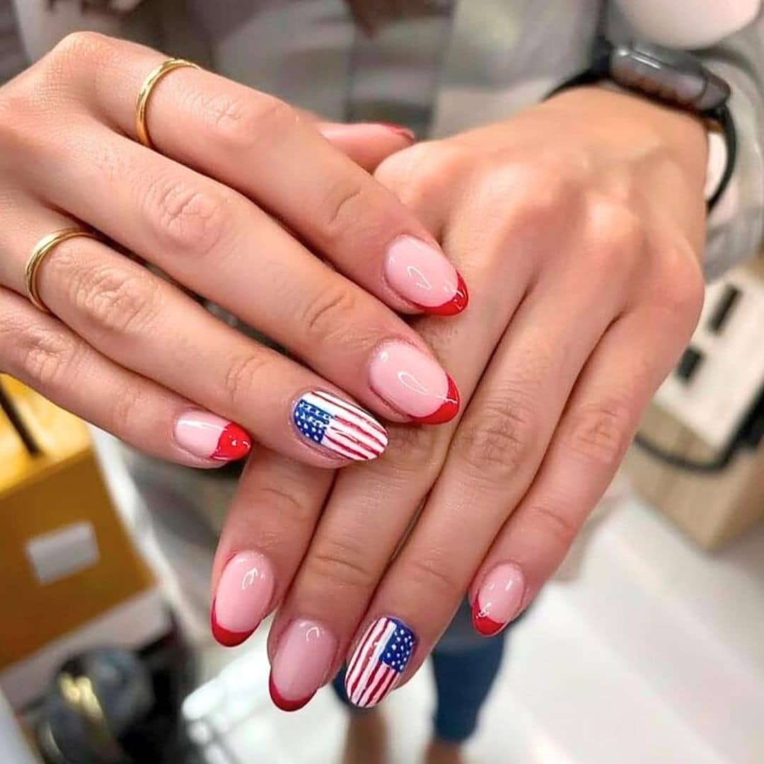 17. French Tip Flag Accent Nails - us flag nail ideas