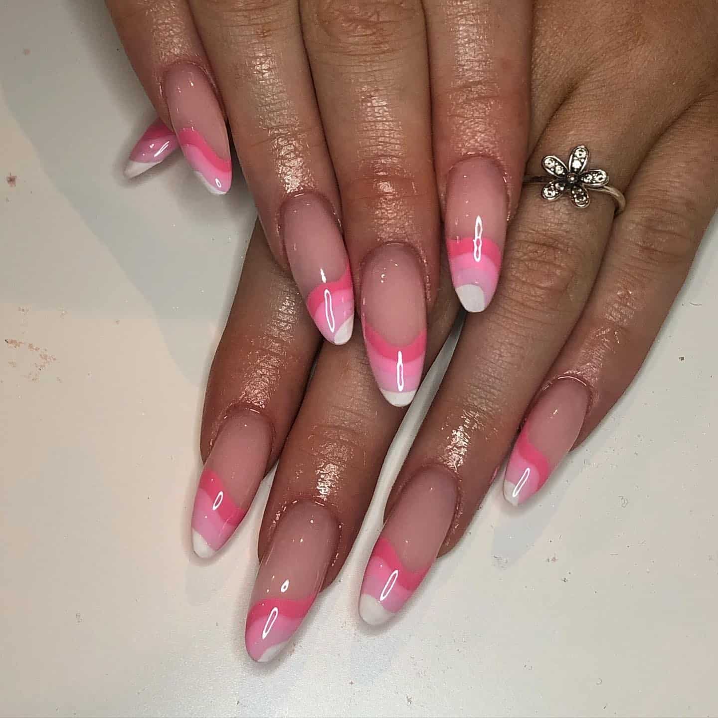 2. Pink Ripple French Tips - wavy nail ideas