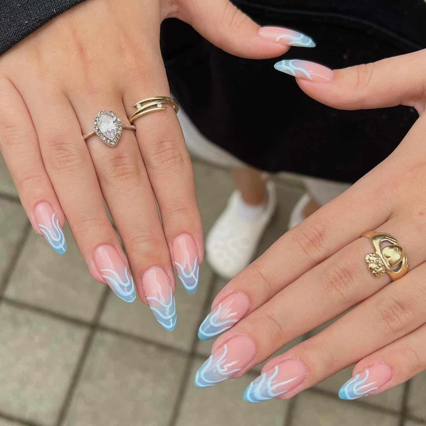 3. Blue Flame Wave Tips - wavy nail ideas