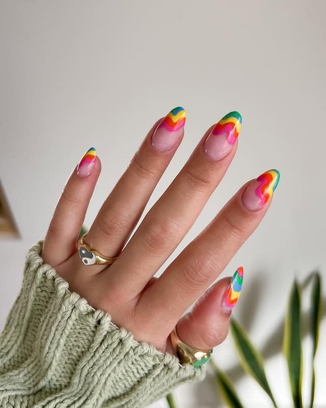 5. Rainbow Wave French Tips - wavy nail ideas