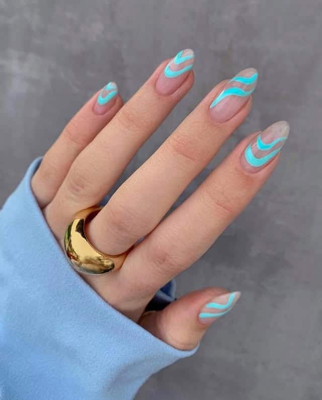 9. Turquoise Curve Wave Nails - wavy nail ideas