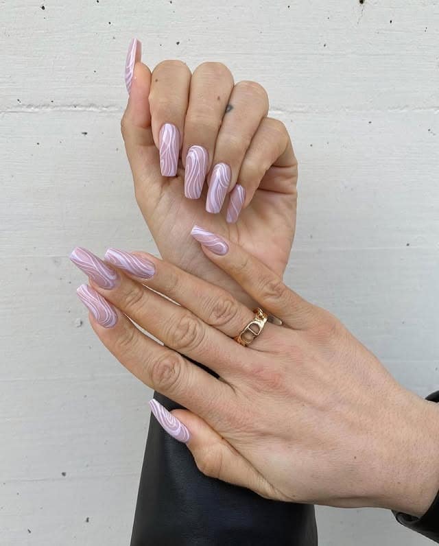 17. Soft Lilac Marble Wave Nails - wavy nail ideas