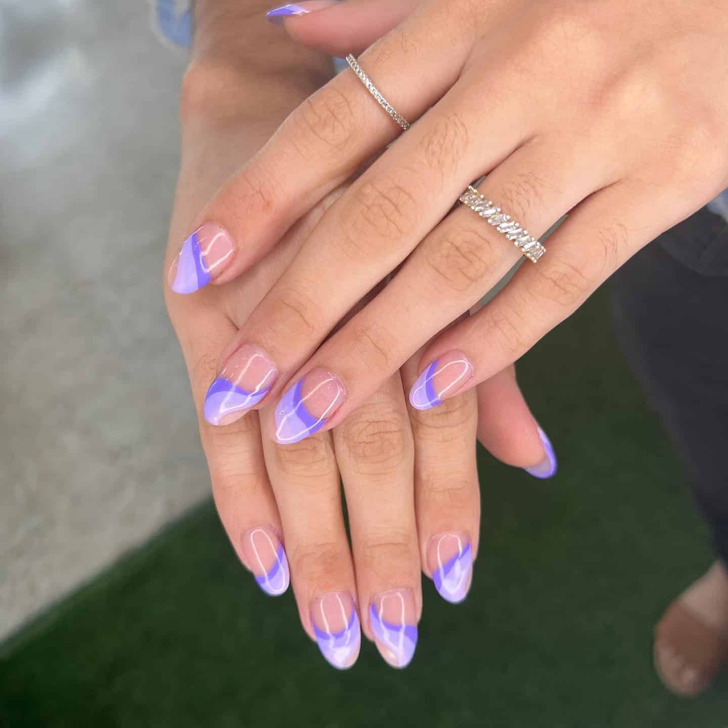 18. Lavender French Wave Tips - wavy nail ideas