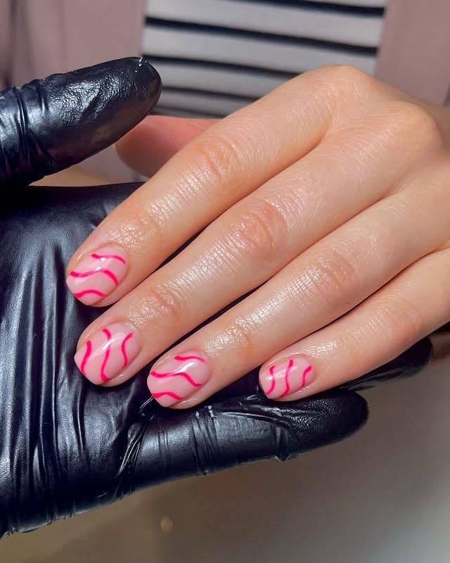21. Pink Wave Short Natural Nails - wavy nail ideas