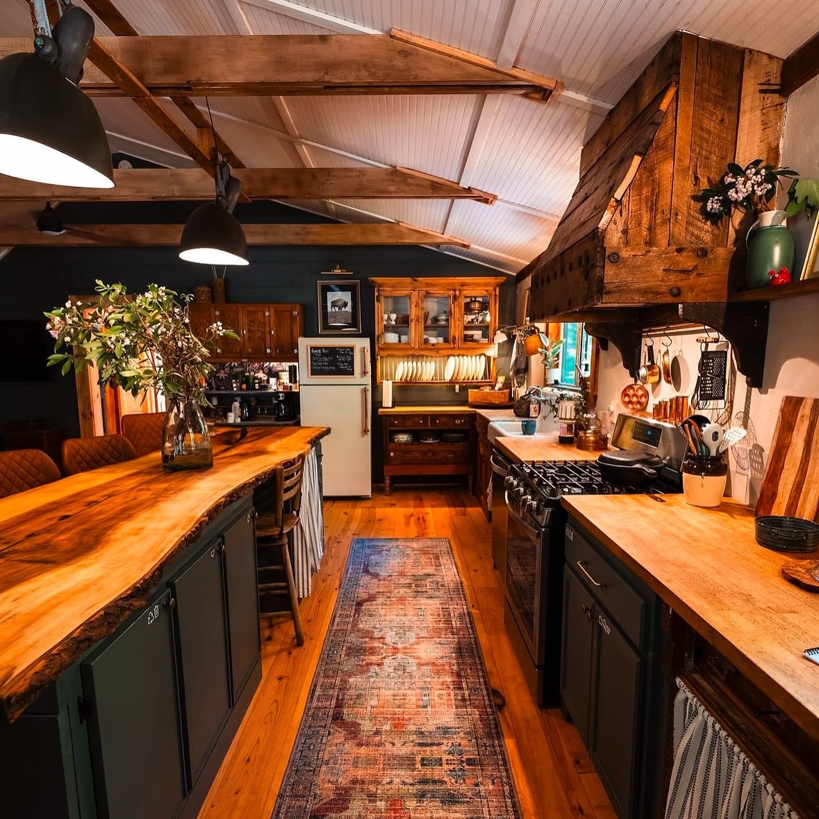 1. Reclaimed Wood Island in Warm Oak and Charcoal - rustic kitchen island ideas