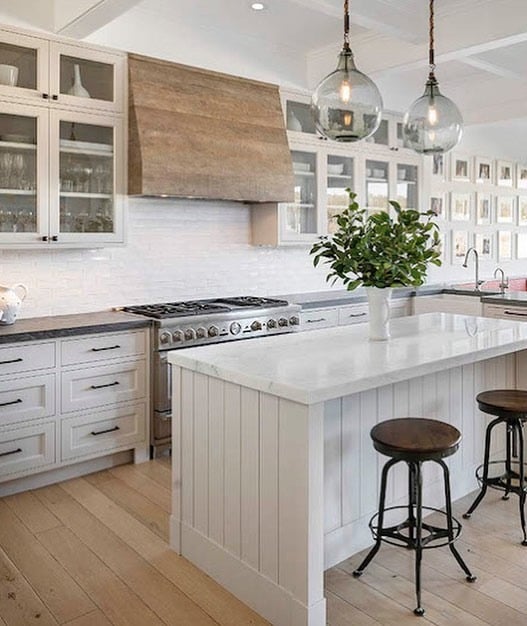 6. Light Wood Island in Whitewashed Neutrals - rustic kitchen island ideas