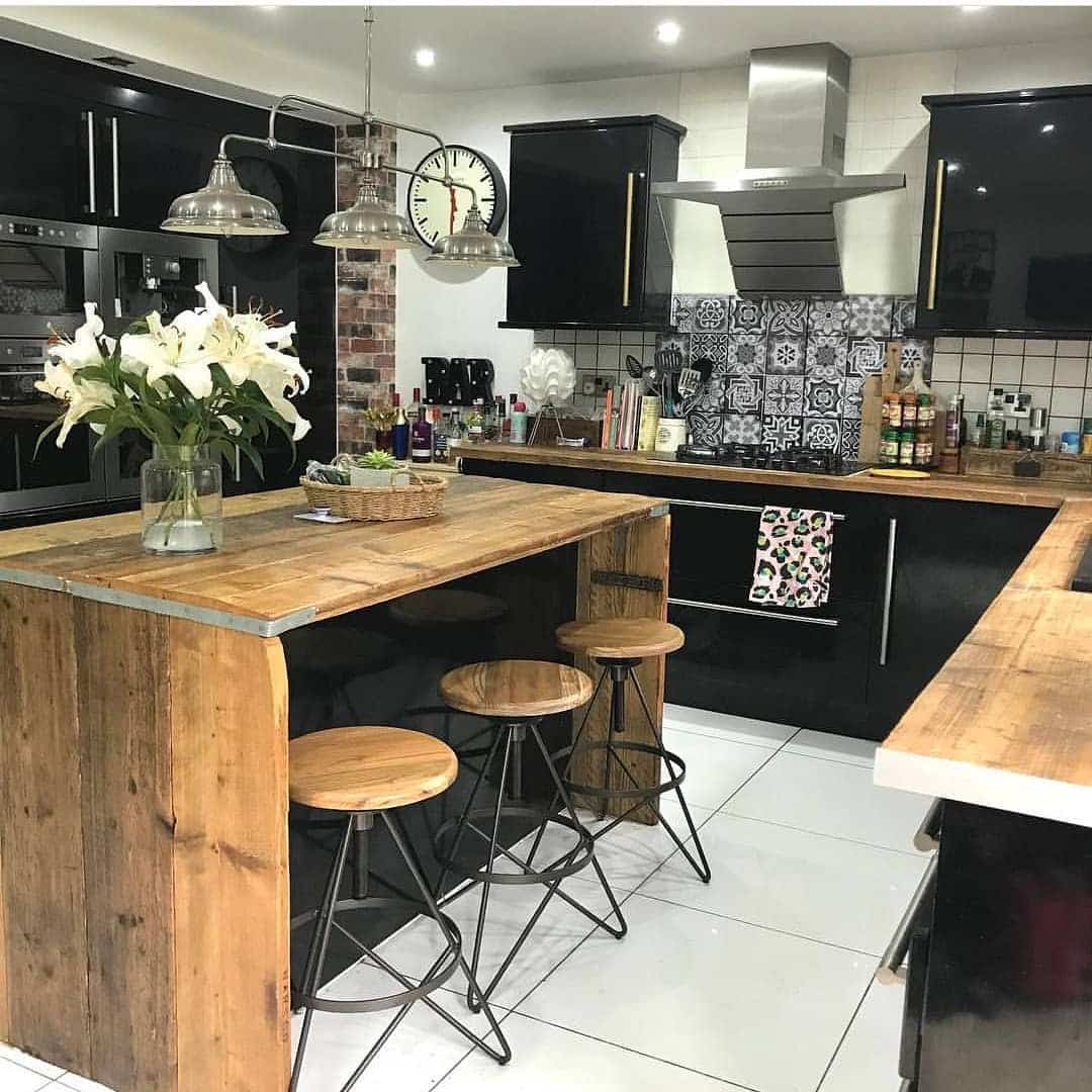 8. Modern Rustic Island in Natural Oak and Matte Black - rustic kitchen island ideas