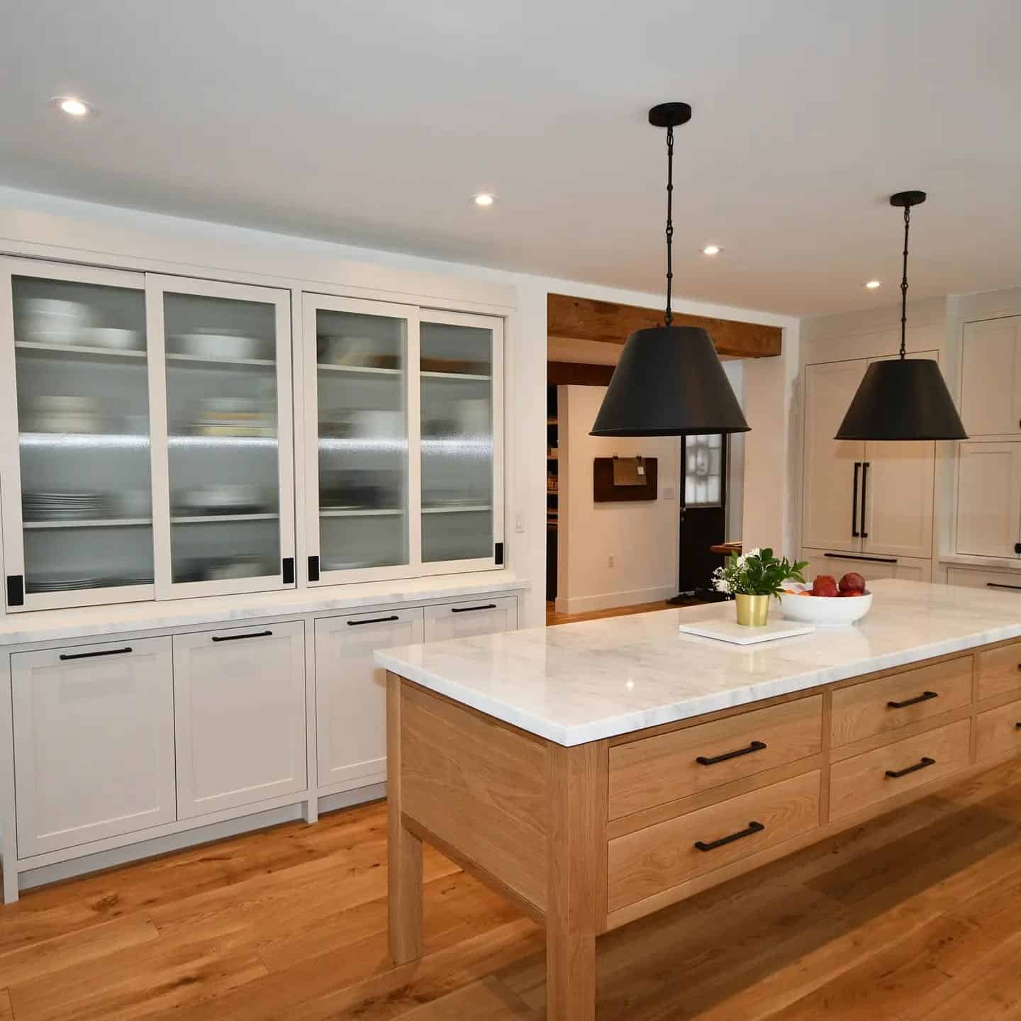 9. Handcrafted Island in Pale Wood and Soft Gray - rustic kitchen island ideas