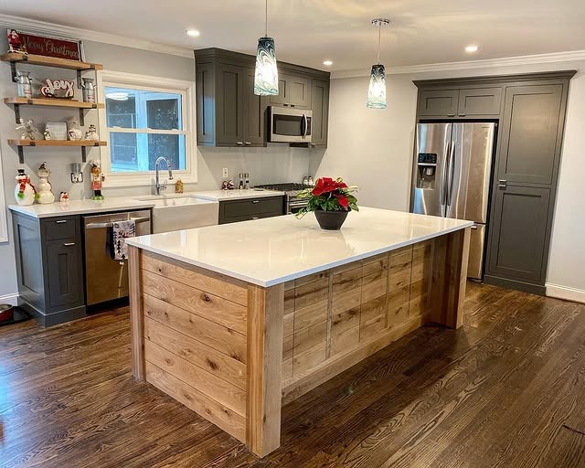 13. Contemporary Rustic Island in Natural Oak and Crisp White - rustic kitchen island ideas