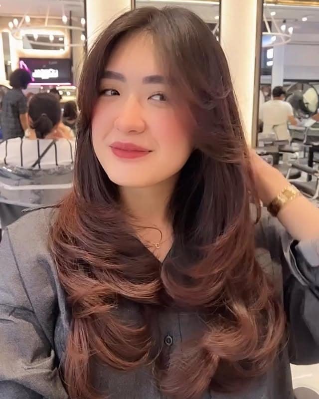 4. Voluminous Curtain Bangs with Warm Mocha - Curtain Bangs Hairstyles