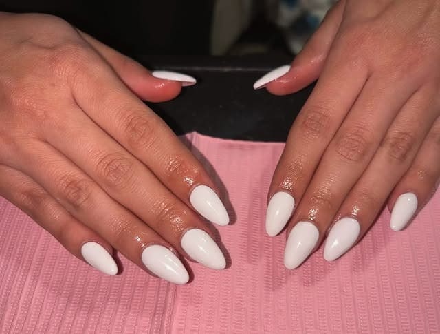 2. Classic Gloss White Almond Nails - white almond nail ideas
