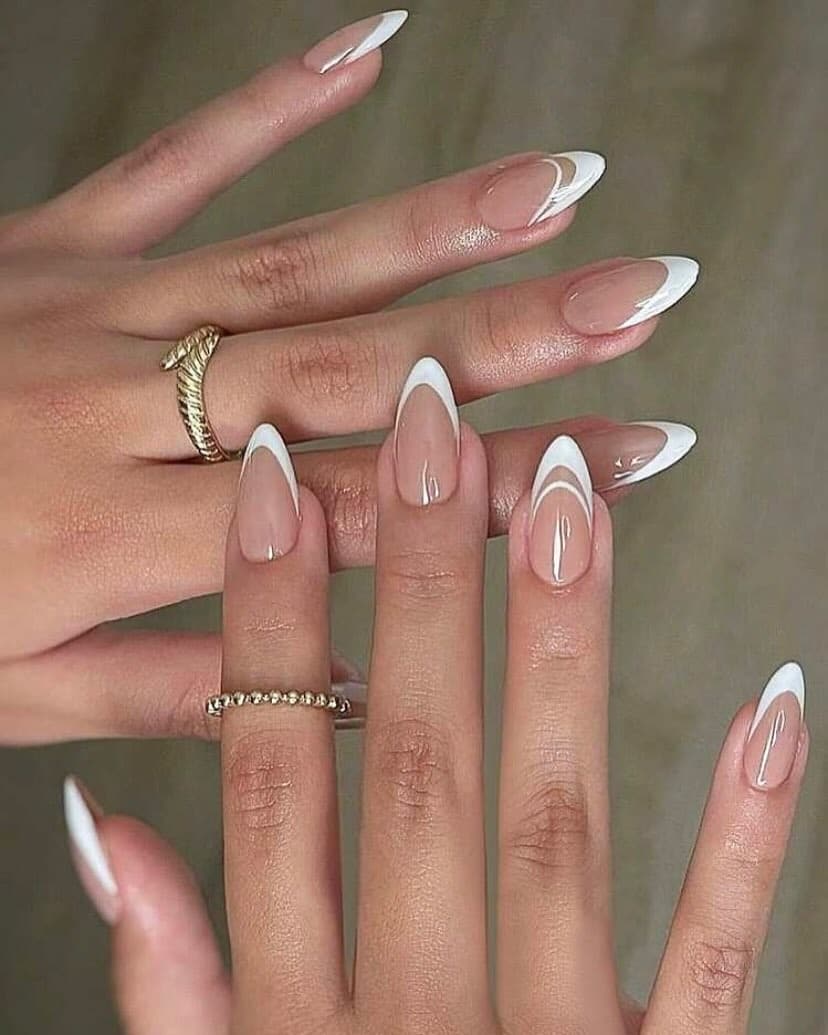 13. Double French Almond Nails in Soft White - white almond nail ideas