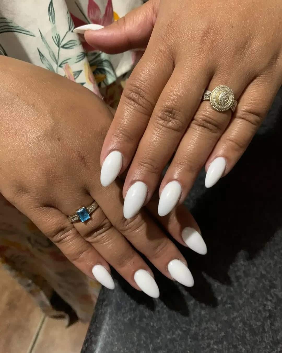19. Classic White Almond Nails with High Gloss - white almond nail ideas