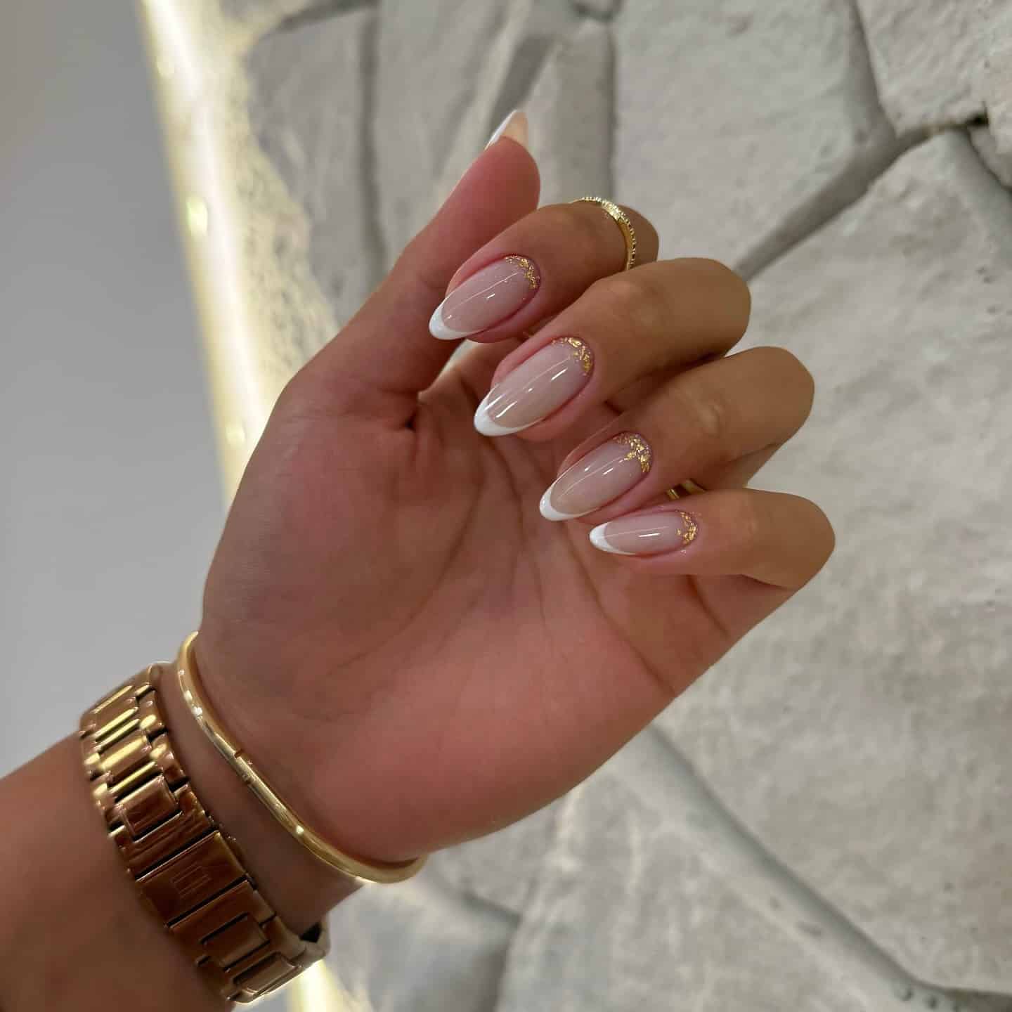 21. French Almond Nails with Gold Cuticle Accents - white almond nail ideas