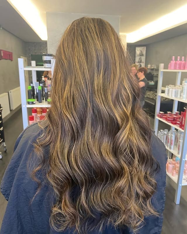 3. Chocolate Brown Balayage with Golden Ribbons - Chocolate Brown Hair with Highlights