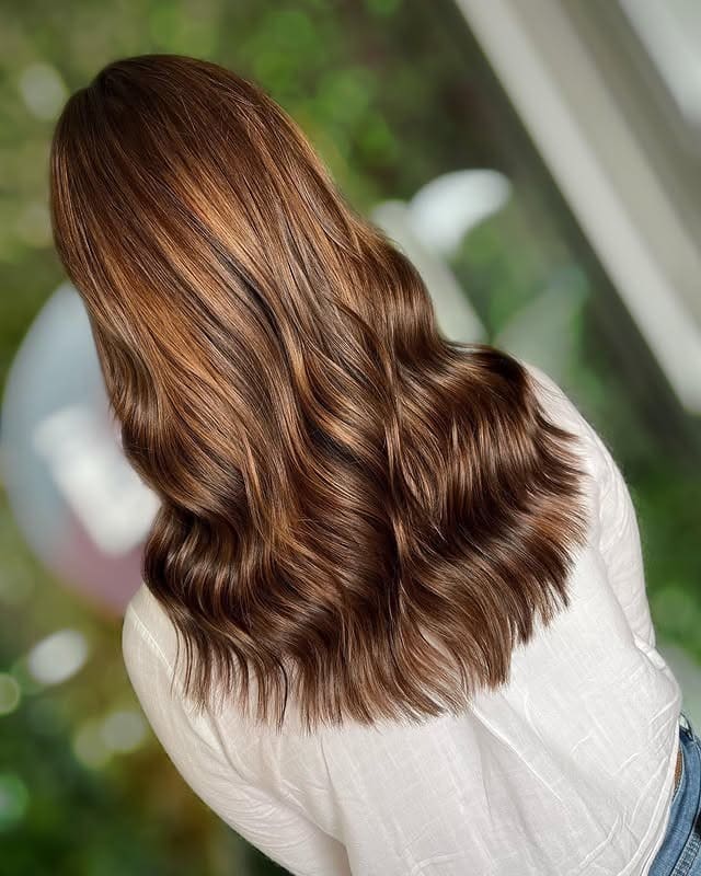 5. Glossy Chocolate Brown with Caramel Highlights - Chocolate Brown Hair with Highlights